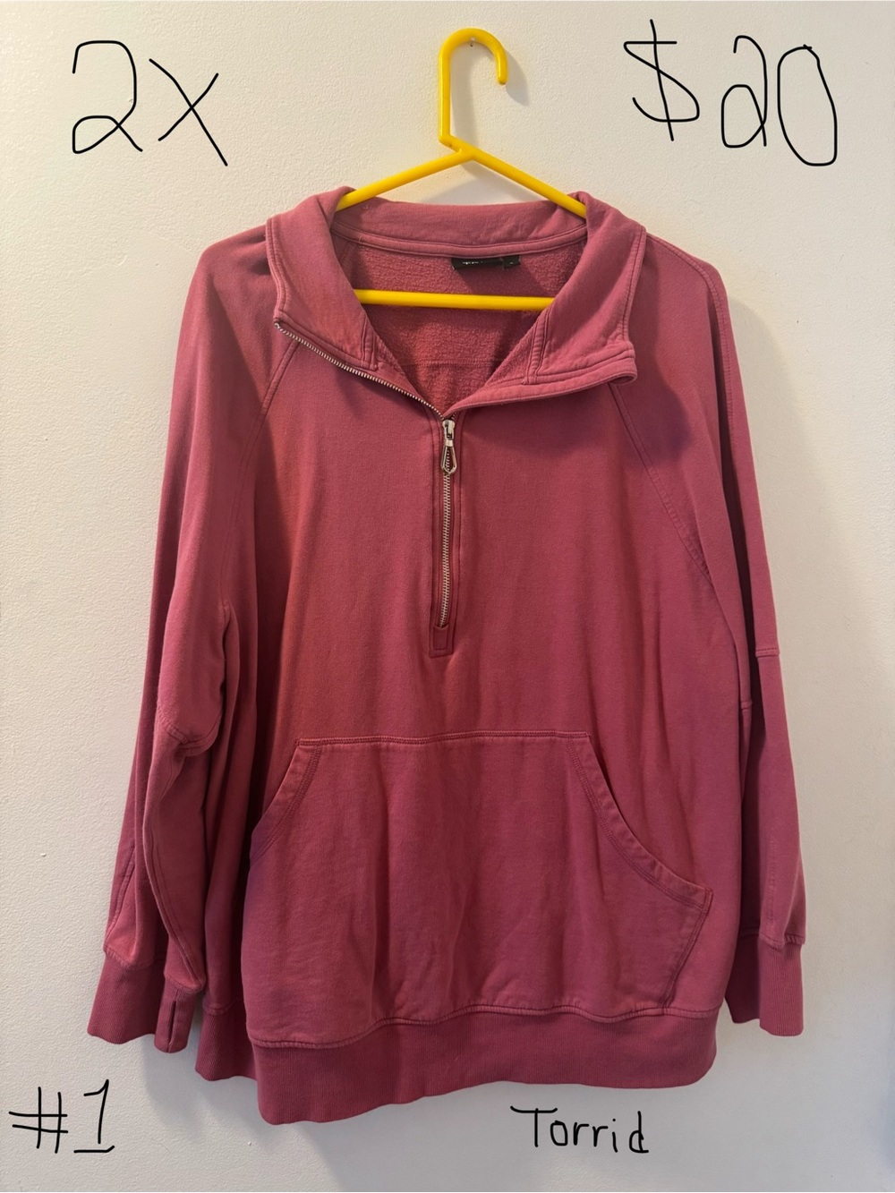 torrid Rose Pink Half-Zip Pullover Sweatshirt - 2X